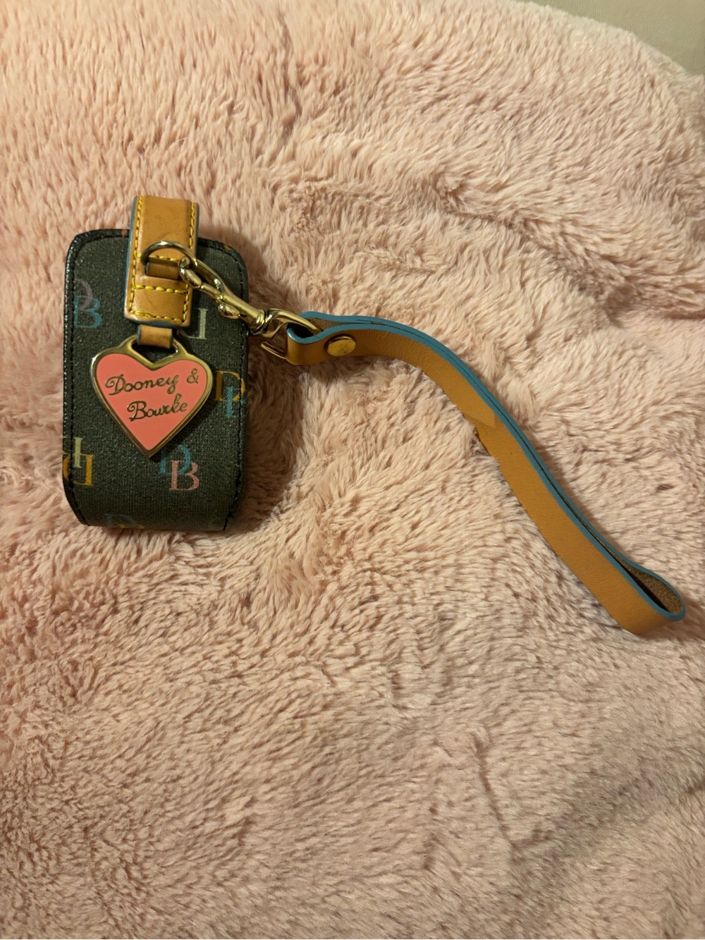 Dooney & Bourke Multicolor Monogram Hand Sanitizer Holder w/ Pink Heart Charm